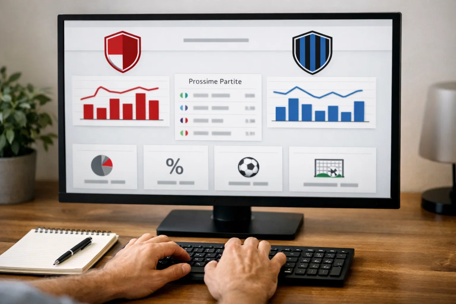 Schermo di computer con piattaforma di statistiche calcistiche aperta