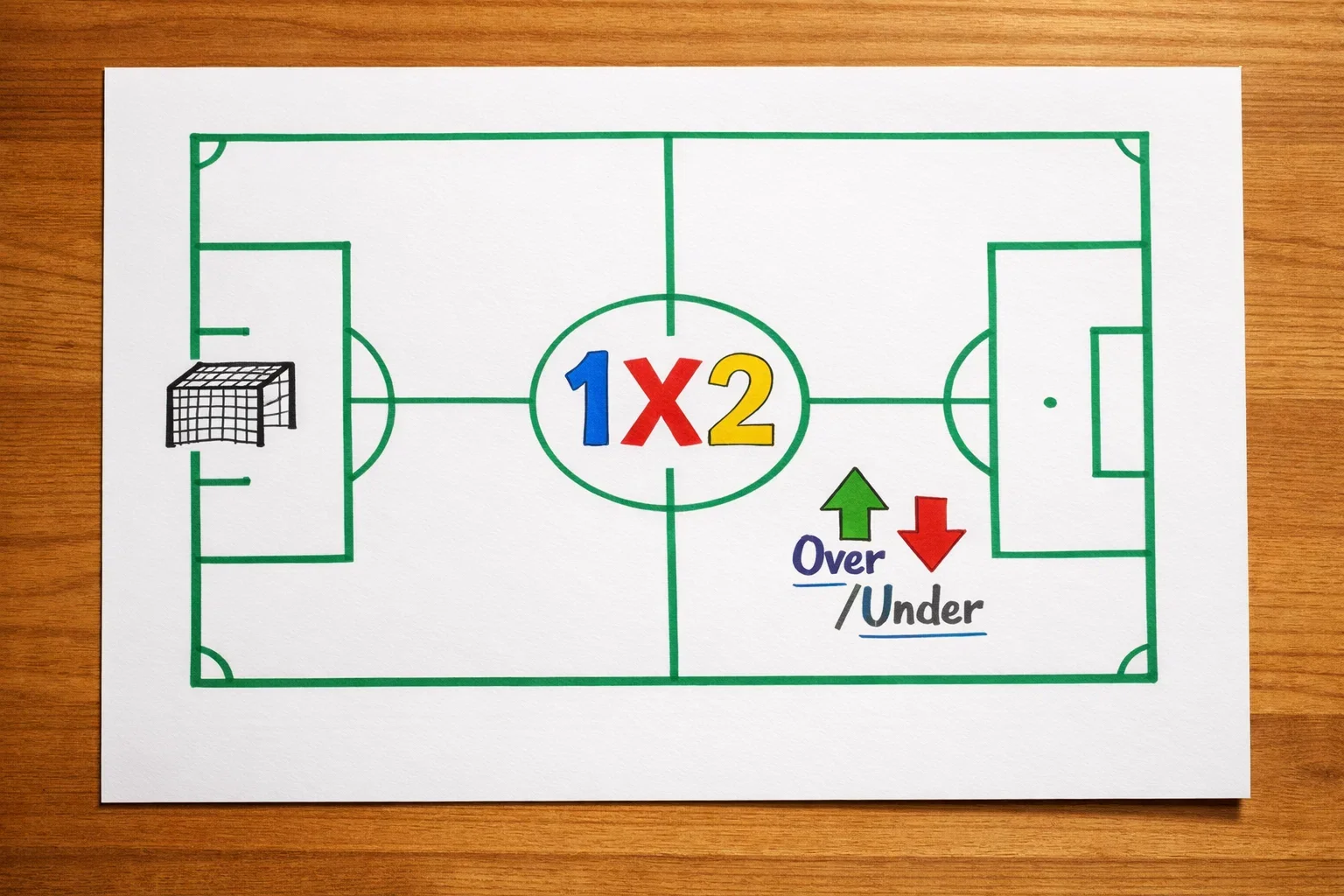Campo da calcio con indicatori di mercati diversi sulla stessa partita